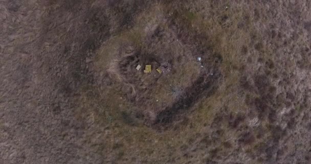 Top View Metal Pole Large Mound Grave Ancient Burial Place — Stock Video