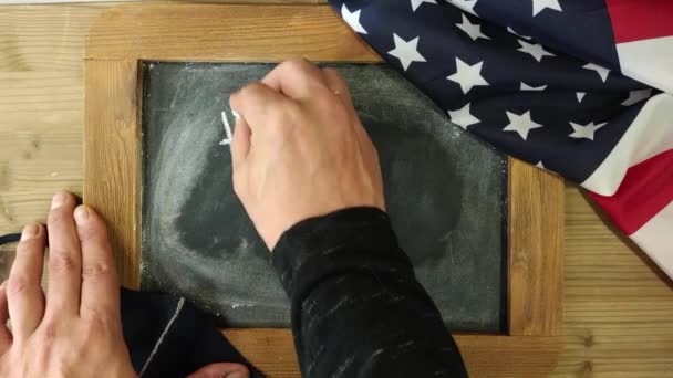 Man Hand Blank School Board Writes Chalk Happy New Year — Stock Video