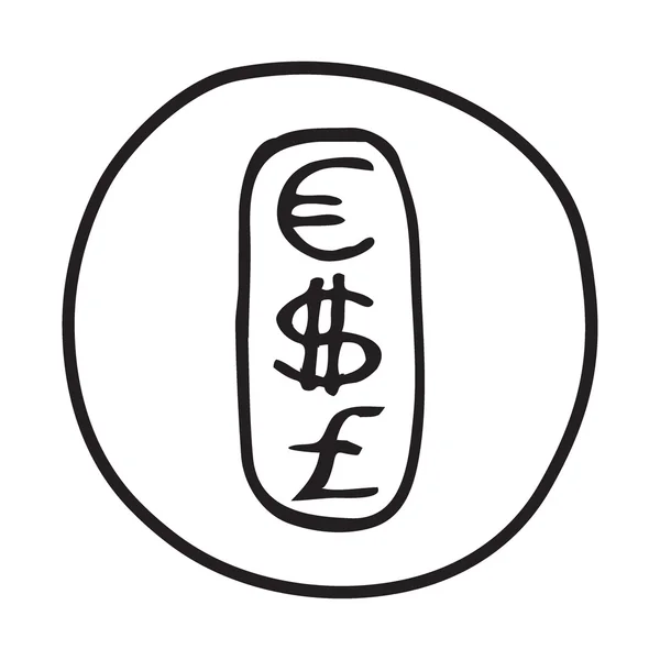 Doodle Currencies icon. — Stock Vector