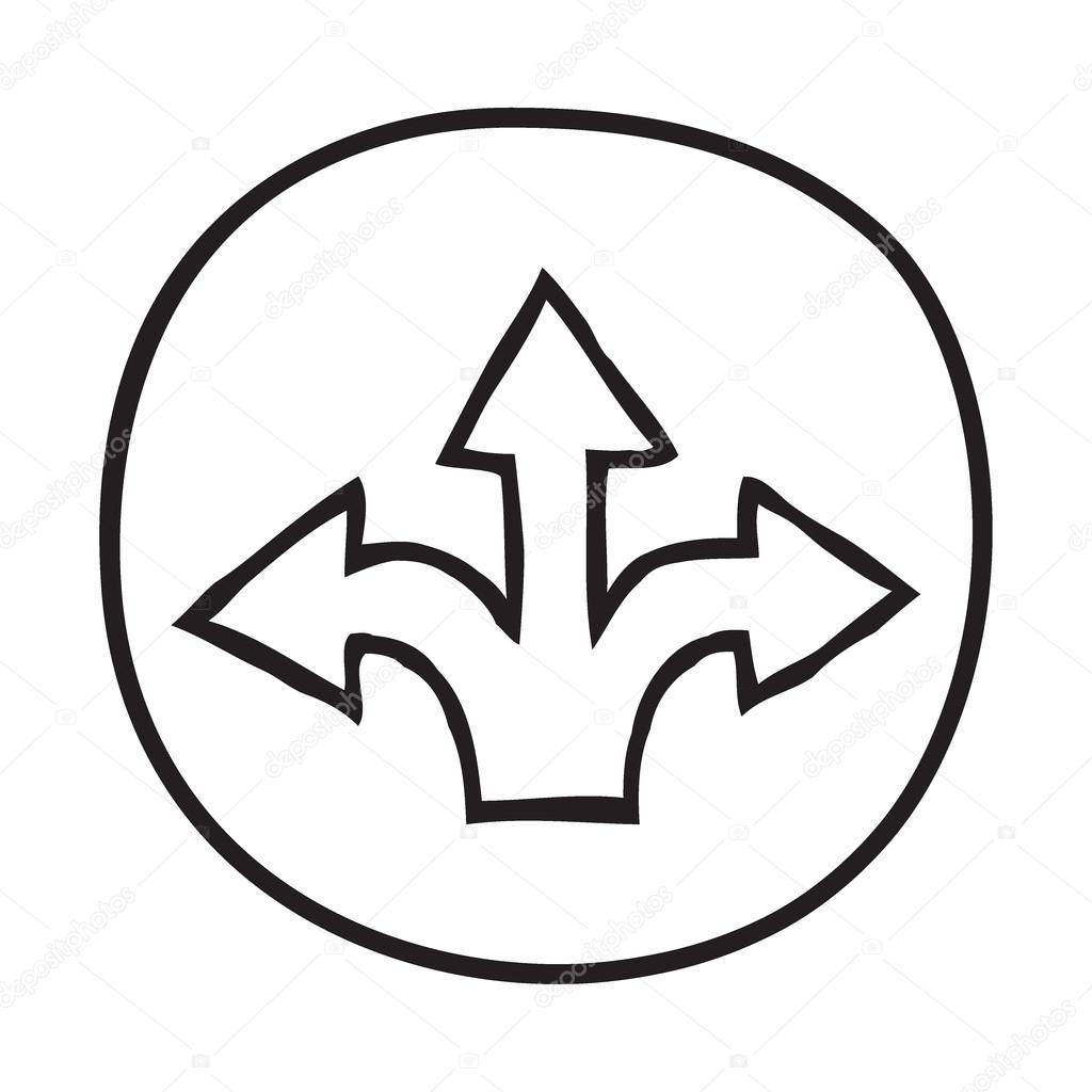 Doodle 3 Arrows icon. Infographic symbol in a circle. Line art style graphic design element. Web button. Choice, considering options, making decision concept