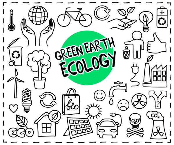 Green Earth ecologia scarabocchio — Vettoriale Stock