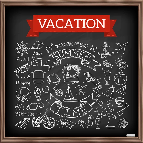 Vacation doodles on chalk board — Stock vektor