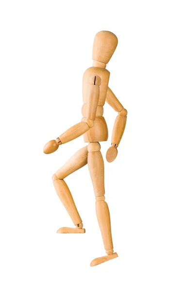 Wooden mannequin walking up invisible stairs — Stock Photo, Image