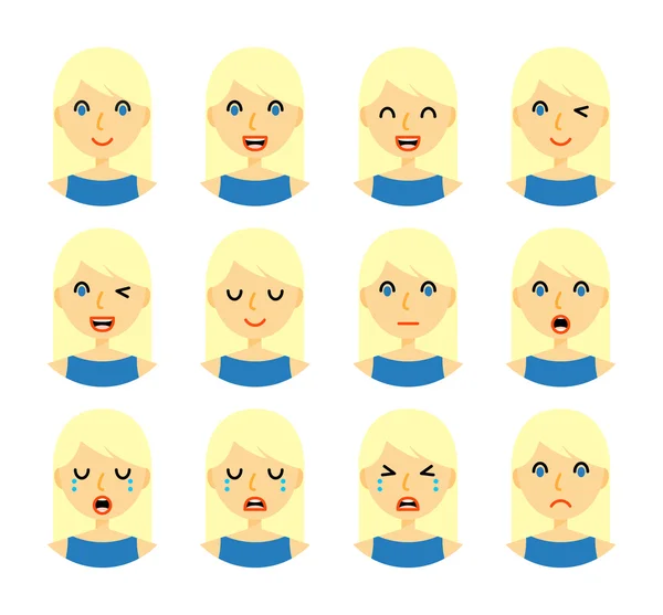 Femmes expressions faciales — Image vectorielle