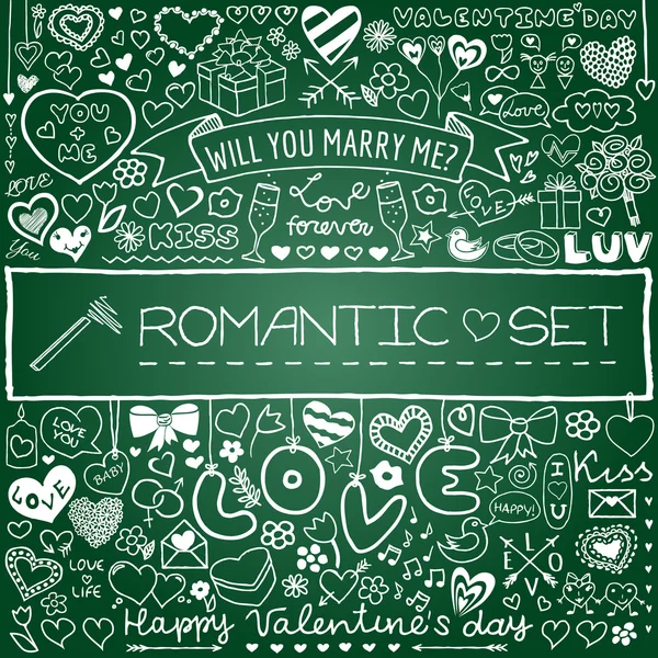 Set romantis Doodle - Stok Vektor