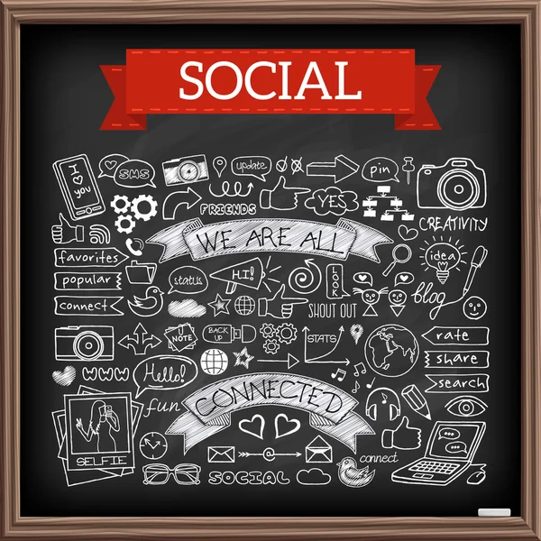 Doodle social media icons set with chalkboard effect — Stock Vector