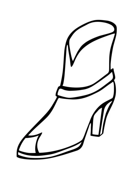 Bota vaquera de moda Doodle dibujada a mano en estilo de arte en línea — Vector de stock