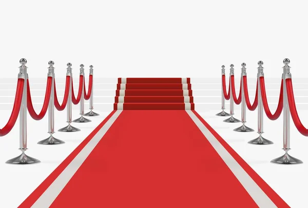 Red carpet on stairs with red ropes on silver stanchions — Stock Vector