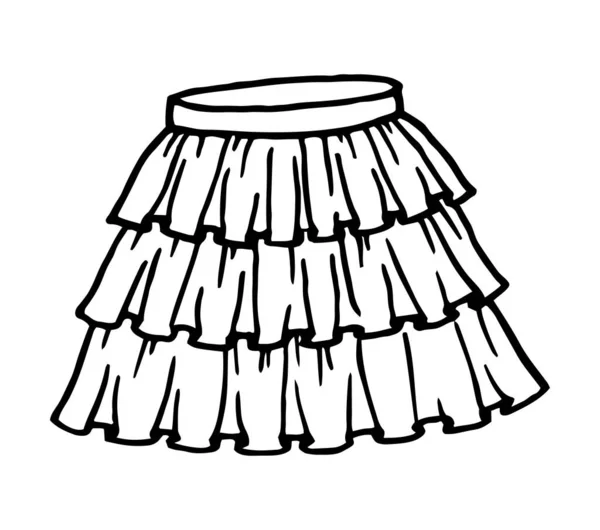 Χειροποίητο Γυναικείο Skirt Doodle Στυλ Pen Line Art Απομονωμένο Λευκό — Διανυσματικό Αρχείο