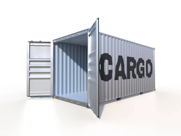 Empty Ship Container Word Cargo Side Open Doors Isolated White — Stock Photo, Image