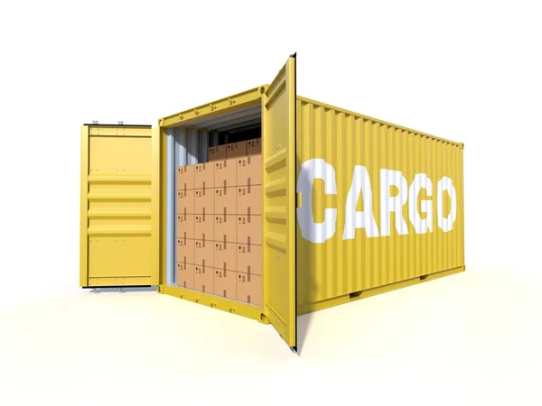 Navire Cargo Conteneur Vue Latérale Portes Ouvertes Pleines Boîtes Carton — Photo