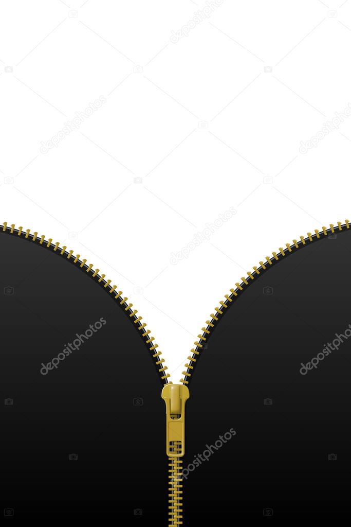 Zipper lock half open, blank mockup, revealing a message or content discovery concept. Realistic vector illustration