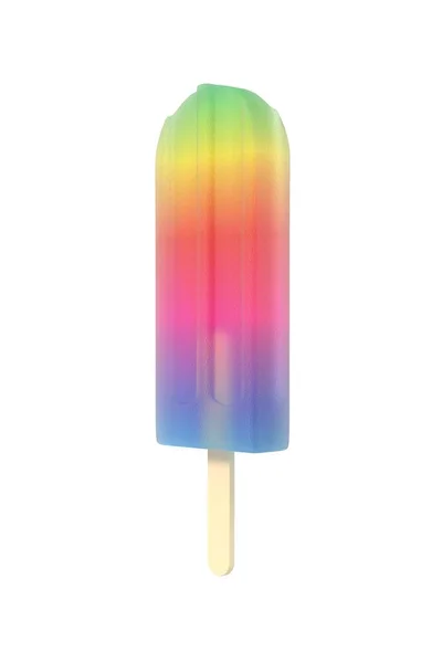 彩虹冰棒加冰棒 被白色背景隔离 美味的色泽鲜亮的夏季甜点 剪贴簿 传单的平面设计元素 3D插图 — 图库照片