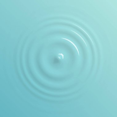 Su damlası ya da yağmur damlası su yüzeyinin arka planına düşer, yansıma ile sıçrayan yuvarlak dalgalanmalar yaratır. Üst Manzara. Vektör illüstrasyonu