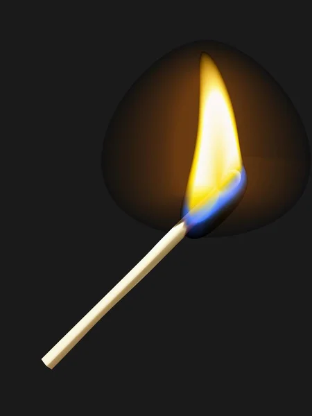 Flamme Réaliste Allumette Brûlante Avec Transparence Isolée Sur Fond Noir — Image vectorielle