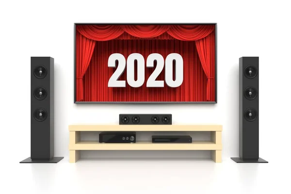 New Year 2020 Home Cinema Set Large Lcd Panel Theater — Stock Photo, Image