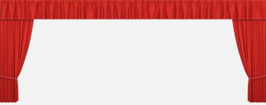 Kırmızı sahne perdeleri beyaz arkaplanda izole