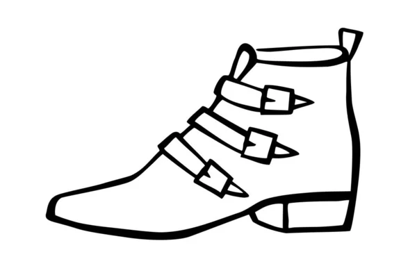 Doodle fashion koboi boot hand digambar dalam gaya seni garis - Stok Vektor