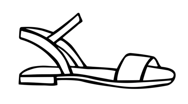 Sepatu musim panas Doodle tangan digambar dalam gaya seni garis - Stok Vektor