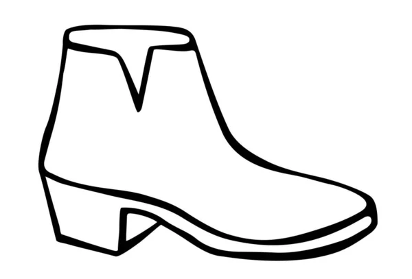 Bota vaquera de moda Doodle dibujada a mano en estilo de arte en línea — Vector de stock