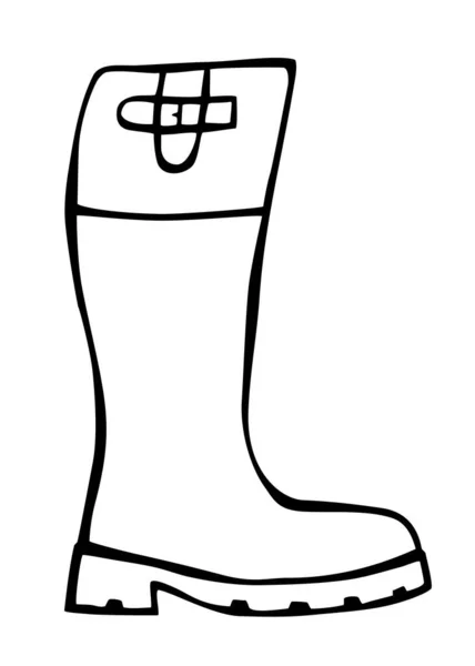 Bota vaquera de moda Doodle dibujada a mano en estilo de arte en línea — Vector de stock