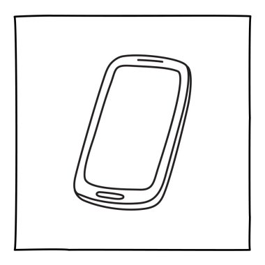 İnce çizgili Doodle cep telefonu simgesi. Vektör illüstrasyonu beyaz arkaplanda izole edildi