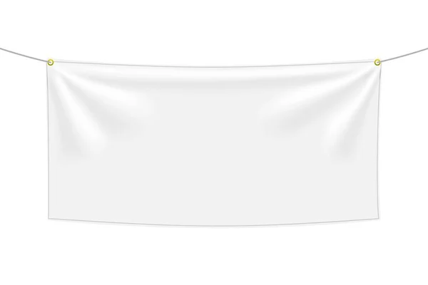 Witte Banner Met Vouwen Geïsoleerd Witte Achtergrond Blanco Opknoping Stof — Stockvector