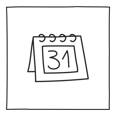 Doodle takvim sonu ay sonu simgesi veya logosu, ince siyah çizgili el çizimi. Beyaz arka planda izole edilmiş. Vektör illüstrasyonu