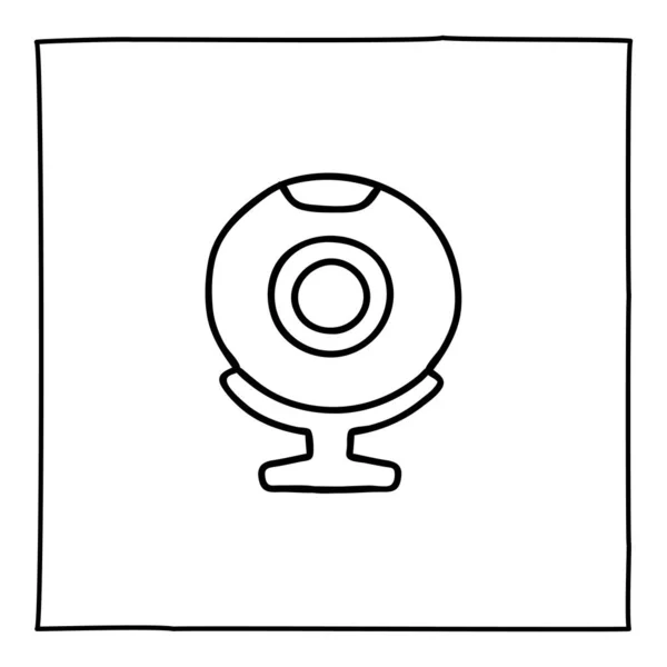 Doodle Web Cam Ícone Computador Logotipo Desenhado Mão Com Linha — Vetor de Stock