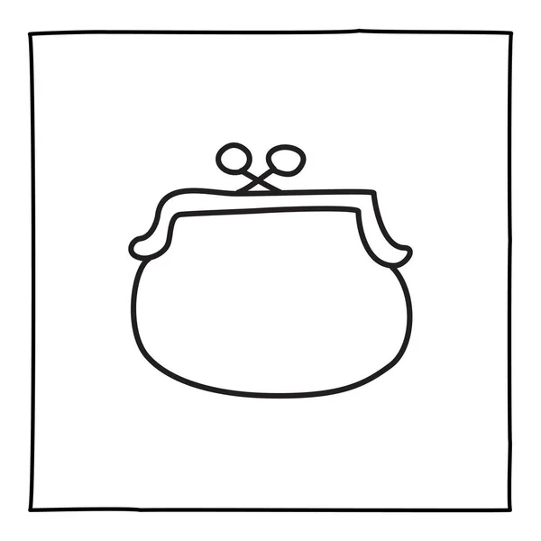 Doodle Ícone Bolsa Moeda Logotipo Desenhado Mão Com Linha Preta — Vetor de Stock