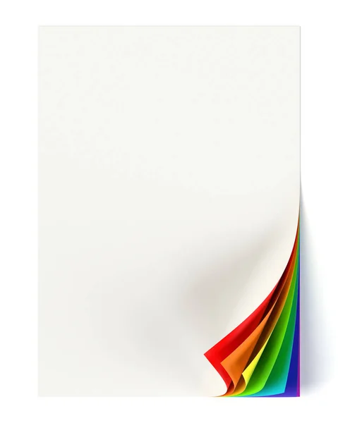 White Document Mock Rainbow Colored Curled Corner Graphic Design Element — Stock Photo, Image