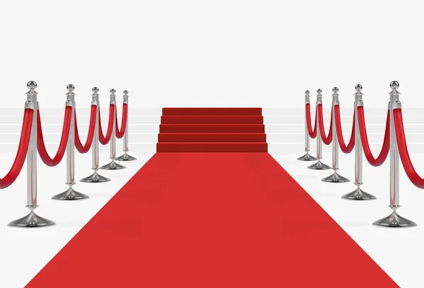 Red Carpet Stairs Podium Red Ropes Golden Stanchions Vector Illustration — Stock Vector