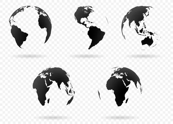 Набор Значков Земного Шара Разных Представлениях Высоко Детализированные Изображения Континентов — стоковый вектор