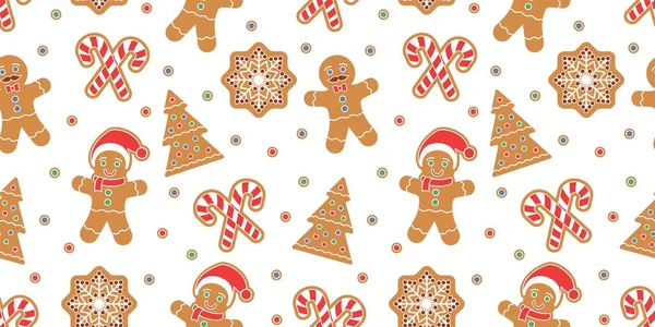 Padrão Sem Costura Natal Com Biscoitos Gengibre Floco Neve Árvore — Vetor de Stock