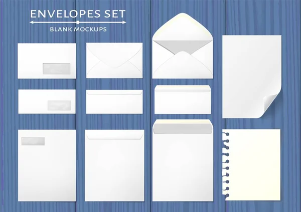 Prázdné Obálky Pohledy Zadní Přední Zavřené Otevřené Dva Papírové Modelky — Stockový vektor