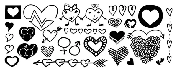 Doodle Banner Hearts Arrows Bows Presents Flowers Design Elements Valentine — Stock Vector