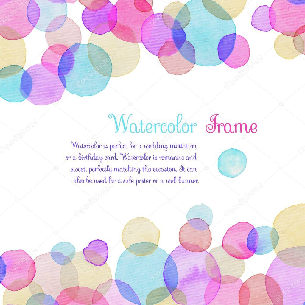 Watercolor banners greeting cards with colorful circle banners with text. Cute decorative template baby shower invitation, birthday card, scrapbooking etc. Vector illustration