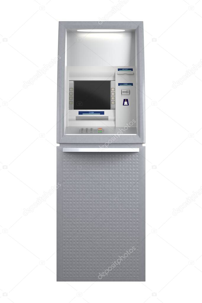 Atm machine isolated on white 3D illustration