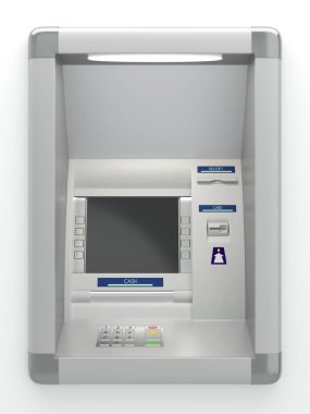 Gri duvardaki ATM 3 boyutlu illüstrasyon