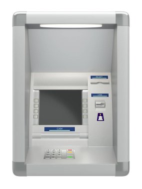 Duvardaki ATM beyaz arkaplanda izole edilmiş