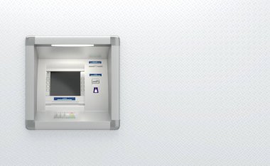 Gri duvardaki ATM 3 boyutlu illüstrasyon