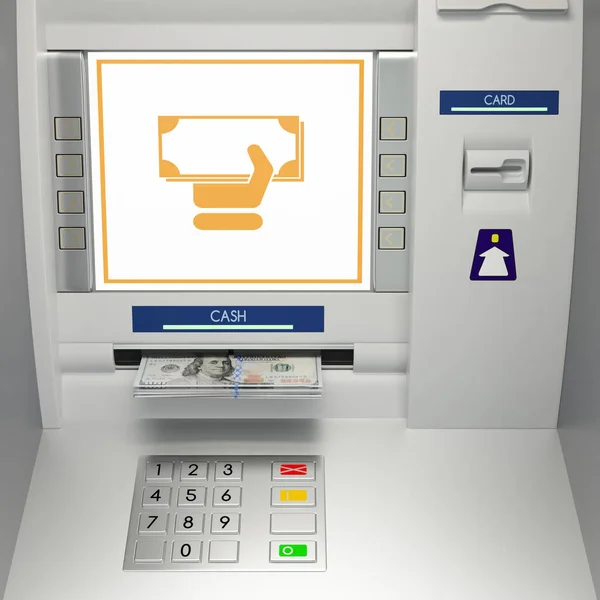 지급기에 지폐가 인출하는 아이콘이 Atm 기계입니다 온라인 — 스톡 사진
