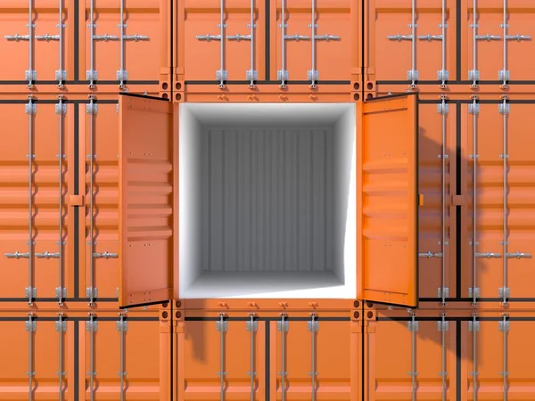 Töm Containern Fot Lång Sidovy Öppna Dörrar Brun Fraktlåda Bakgrund — Stockfoto