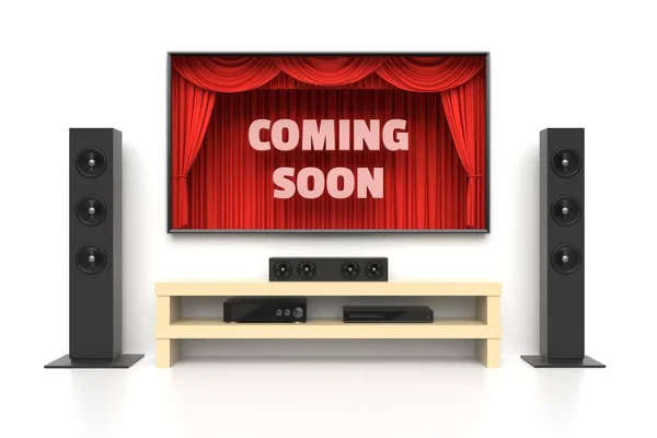 Coming Soon Poster Home Cinema Set Large Lcd Panel Theater — Stock Photo, Image