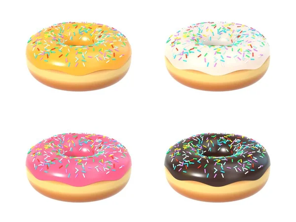 Köstlicher Donut Mit Streusel Süßes Zuckerguss Set Makroaufnahme Des Amerikanischen — Stockfoto