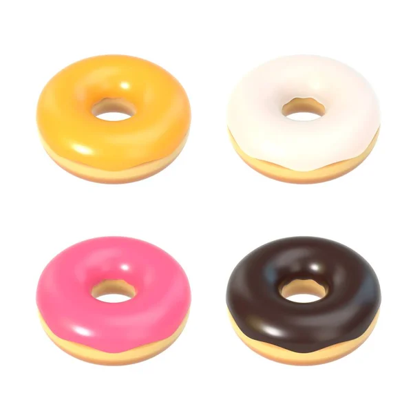 Heerlijke Donut Met Glanzende Zoete Glazuur Set Macro Uitzicht Amerikaanse — Stockfoto