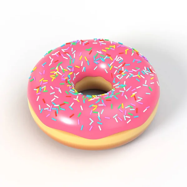 Delicious Colorful Donut Pink Icing Sprinkles Macro View American Dessert — Stock Photo, Image