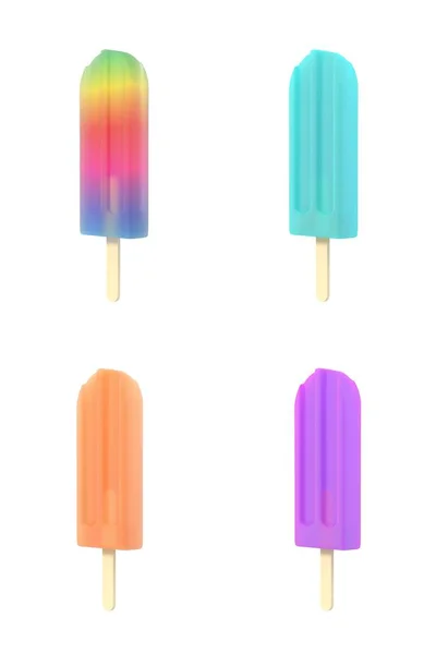 Popsicle Icecream Stick Set Isolated White Background Delicious Bright Colored — Stock Photo, Image