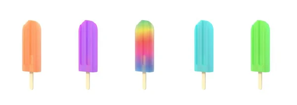 Popsicle Icecream Stick Set Isolated White Background Delicious Bright Colored — Stock Photo, Image