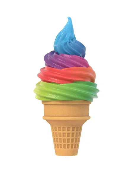 Colorful Frozen Yogurt Icecream Waffle Cone Isolated White Background Delicious — Stock Photo, Image